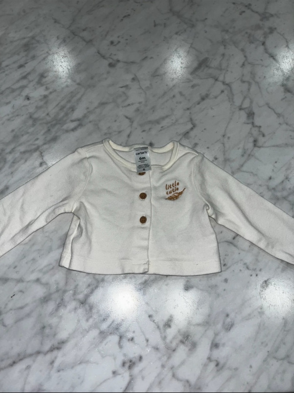Carter's Cream Knit Baby Cardigan with Brown Buttons